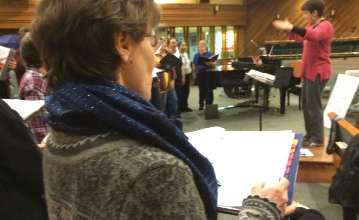 Juneau Pride Chorus member Janet Schempf at Tuesday’s rehearsal. (Photo by Scott Burton/KTOO)