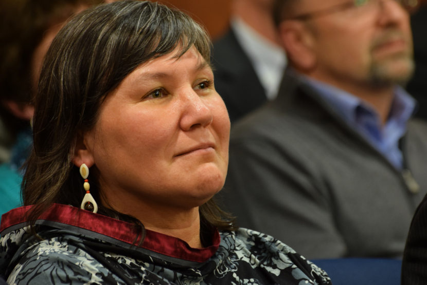 Valerie Davidson, commissioner designee of Alaska’s Department of Health and Social Services listens to the State of the State Address, Jan. 21, 2015. (Photo by Skip Gray/360 North)