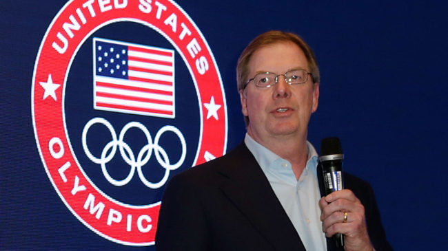 The U.S. Olympic Committee has chosen Boston to bid on hosting the 2024 Summer Olympics. Committee Chairman Larry Probst is seen speaking last February. Joe Scarnici/Getty Images