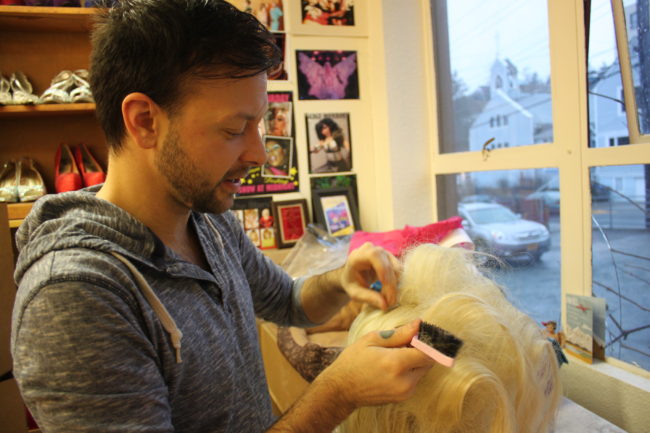 James Hoagland learned the art of wig making while performing as a drag queen for eight years. (Photo by Lisa Phu/KTOO)