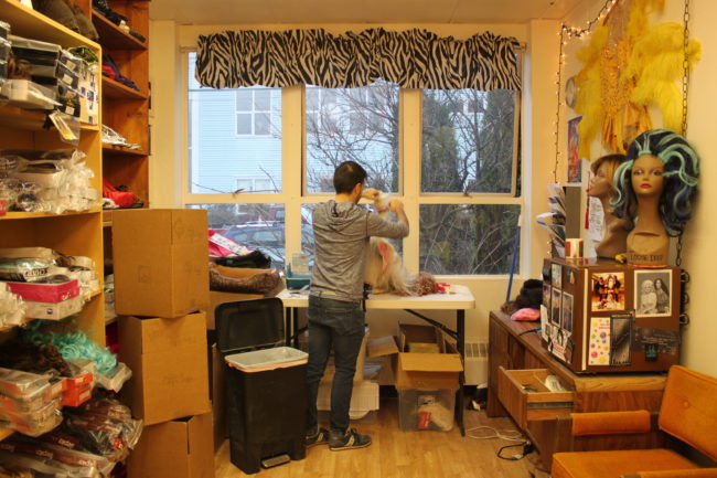 James Hoagland made wigs at home before opening his studio in Downtown Juneau November 2014. (Photo by Lisa Phu/KTOO)