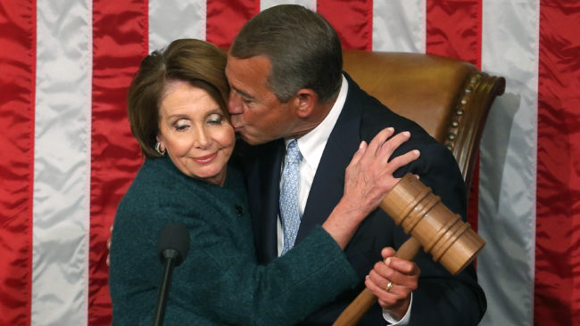 House Speaker John Boehner takes the gavel from Democratic Minority Leader Nancy Pelosi Jan. 6 at the start of the 114th Congress. Mark Wilson/Getty