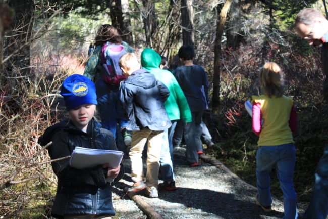 Allie Smith's second grade class goes on a nature walk at least once a month. (Photo by Lisa Phu/KTOO)