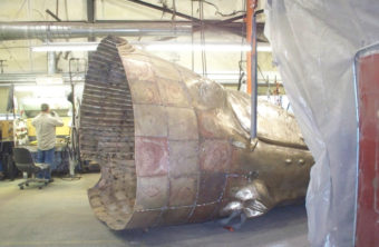 The bronze, life-size whale statue at a workshop. (Photo courtesy City and Borough of Juneau)