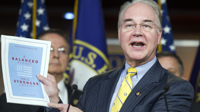 Republican Rep. Tom Price, House Budget Committee chairman, said Tuesday that his budget "saves $5.5 trillion, gets to balance within 10 years, without raising taxes." Cliff Owen/AP