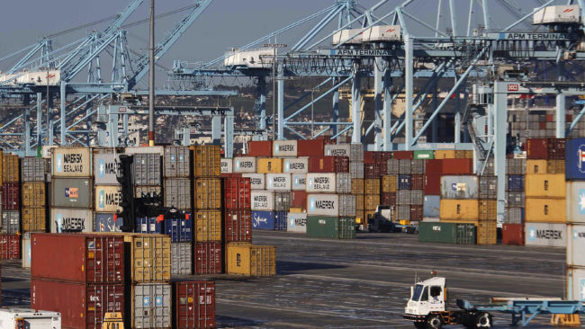 Shipping containers at the Port of Los Angeles. Unions are stepping up their efforts to thwart White House plans for passing foreign trade deals on a "fast track" through Congress. Nick Ut/AP