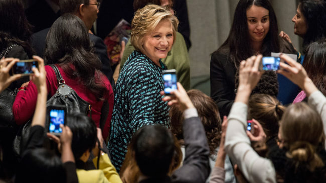 Former Secretary of State Hillary Clinton, seen here at a U.N. event last March, has been criticized for using a private email account to conduct official business during her four years in the Obama administration. Andrew Burton/Getty Images