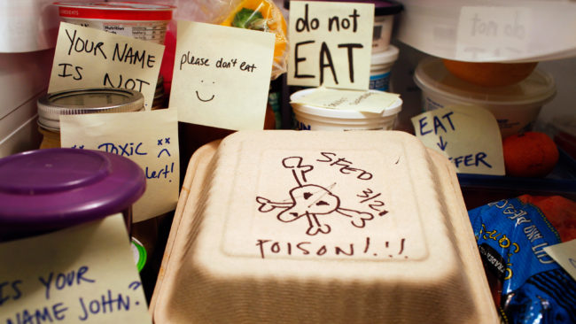 Snarky notes may not do much to ward off office fridge thieves. "I came across one guy who will intentionally steal people's food when they leave snarky notes," says Dan Pashman, host of the Sporkful. (Photo Illustration by Ryan Kellman/NPR)