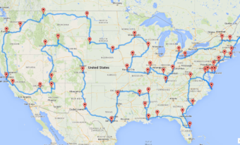 Randy Olson's algorithm devised the optimal driving route to 50 tourist spots in the Lower 48 states. (Image by Randy Olson)