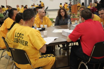 This is the eighth year Success Inside and Out has been held at Lemon Creek Correctional Center. The day's events took place inside the prison gym. (Photo by Lisa Phu/KTOO)