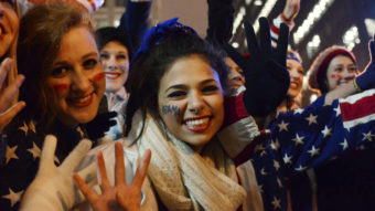 Young women celebrate election results in 2012. (Photo by AFP/AFP/Getty Images)