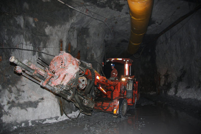 A heavy equipment operater moves a drill into position in a Brucejack Mine tunnel. (Photo courtesy Pretivm Resources)