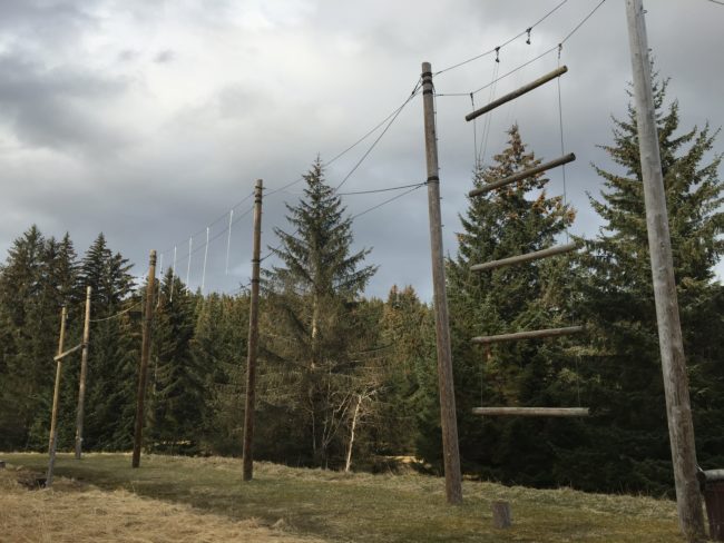 The ropes course still stands at Eagle Valley Center, but the city will not be running it this summer. (Photo by Lisa Phu/KTOO)