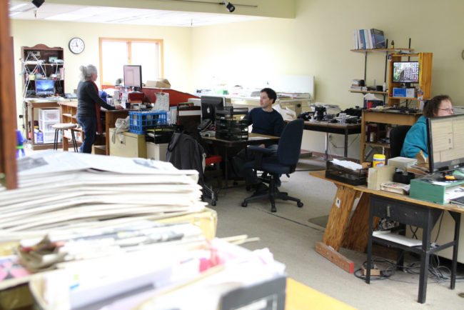 The Sitka Sentinel is a daily paper that serves a community of 9,000, which owner Thad Poulson considers “extraordinary.” “Sitka has the advantage of its isolation. It’s a good newspaper town.” (Photo by Emily Kwong/KCAW)