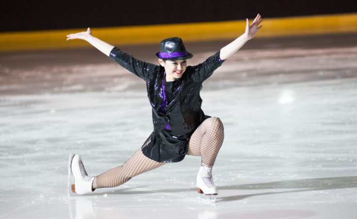 Maggie Frank puts the final touches on a group performance skated to Chicago’s Razzle Dazzle during the Juneau Skating Club spring recital. (Photo by Steve Quinn)