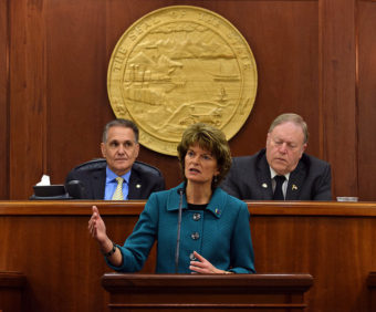 U.S. Sen. Lisa Murkowski, R-Alaska, during her annual address to the Alaska Legislature, Feb. 18, 2015. (Photo by Skip Gray/360 North)
