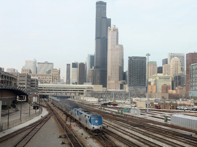 An Amtrak train leaves Chicago's Union Station on its way to Los Angeles. Scott Olson/Getty Images