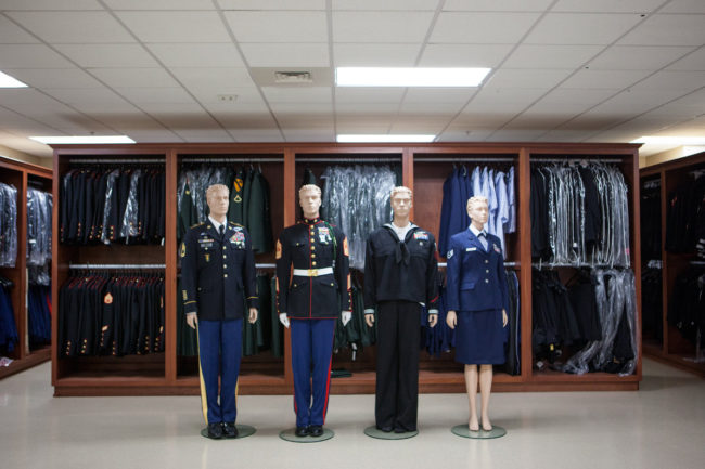 Uniform Preparation, where uniforms are prepared to be placed on the remains of the deceased. Families have the option to bury their loved ones in a military uniform, or in civilian clothing. Ariel Zambelich/NPR