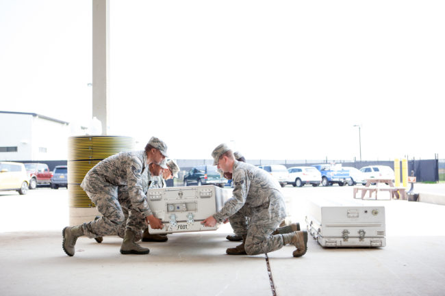 A carry team at Dover Air Force Base trains on the proper protocol for a dignified transfer. Ariel Zambelich/NPR
