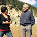 Alaska Lt. Gov. Byron Mallott discusses the Xat’sull people’s traditional fishing on the Fraser River with tribal council official Jacinda Mack on May 6, 2015. The Xat'sull live in the area damaged by August's Mount Polley Mine tailings dam collapse. They’re concerned about reopening plans. (Photo courtesy Office of the Governor)