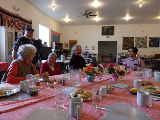 Skagway seniors gather at the Presbyterian Church for lunch on a winter Friday. (Photo by Emily Files/KHNS)