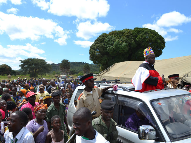 Village chiefs, residents and government officials take to the streets to celebrate the Chienge district's accomplishment of bringing sanitation to every home. Mark Maseko/Courtesy of UNICEF Zambia