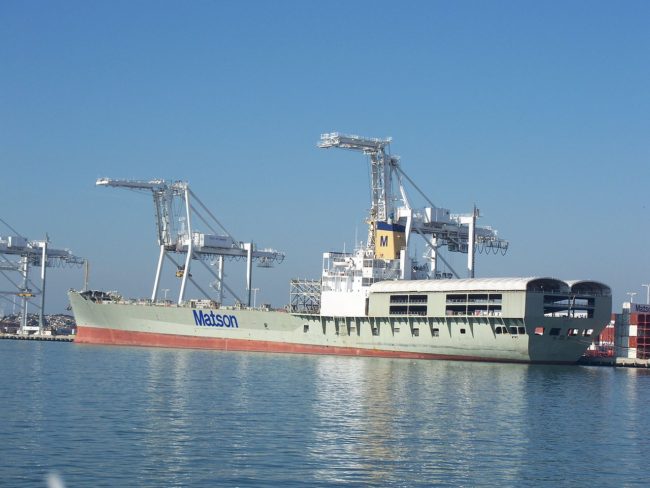 The Matson ship Lurline in the Port of Oakland. (Creative Commons photo by Eugene Zelenko)