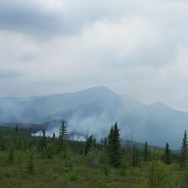 The Chuathbaluk fire was active Friday afternoon. (Photo by Patrica Yaska)