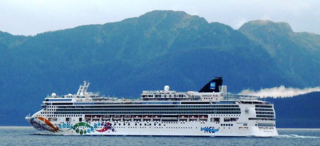 The cruise ship Norwegian Pearl sails south through Chatham Strait on its final voyage of the 2013 season. The ship is one of six permitted to release treated wastewater in Alaska harbors this summer. (Ed Schoenfeld/CoastAlaska News)