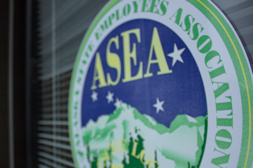 The ASEA sign on their office window (Photo by David Purdy/KTOO)