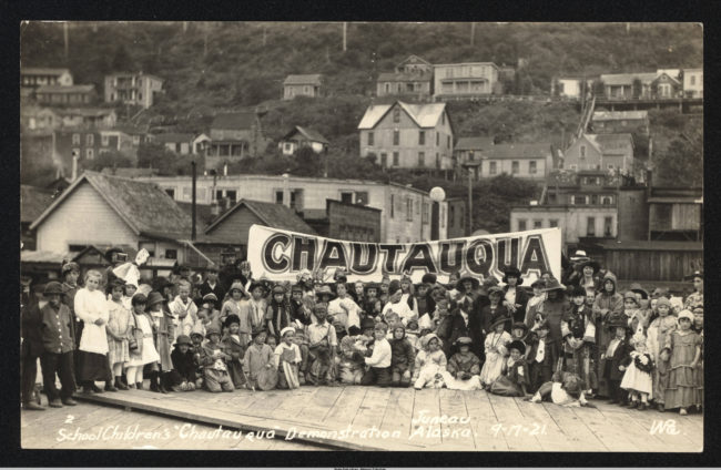 "School Children’s 'Chautauqua' Demonstration" in Juneau, Sept. 21, 1921.  (Alaska State Library, David & Mary Waggoner Photographs & Papers, 1900-1940, Winter & Pond, ASL-PCA-492)
