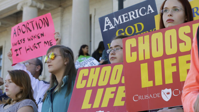 An anti-abortion-rights rally took place at the Arkansas state Capitol in January. Danny Johnston/AP