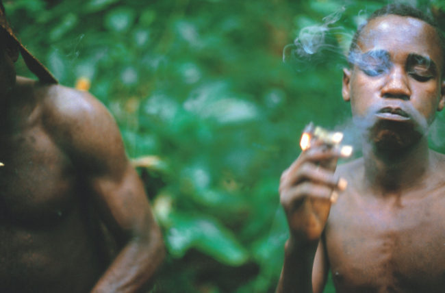 An Aka man smokes hemp while hunting in the Central African Republic. Veronique Durruty /Gamma-Rapho via Getty Images