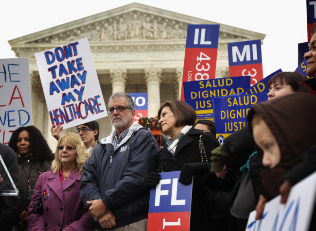 Supporters of the Affordable Care Act rally in front of the U.S. Supreme Court in Washington, D.C., on March 4. The Supreme Court is considering the case of King v. Burwell, which could determine the fate of health care subsidies for millions of people. Alex Wong/Getty Images