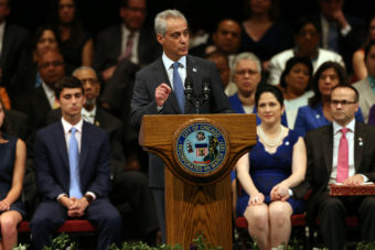Chicago Mayor Rahm Emanuel focused on disadvantaged youth in Chicago in his inaugural speech after being sworn in to a second term as mayor (Photo by Phil Velasquez/Chicago Tribune/Getty Images)