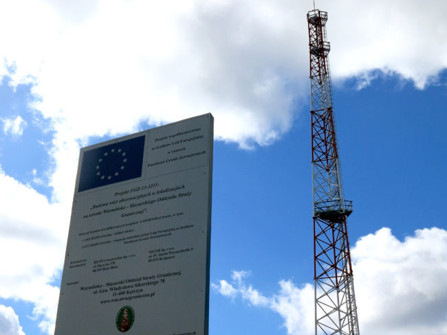 New observation towers, funded by the European Union, have sprouted recently along Poland's border with Russia. This one is located outside the sleepy Polish border village of Parkoszewo. (Soraya Sarhaddi Nelson/NPR)