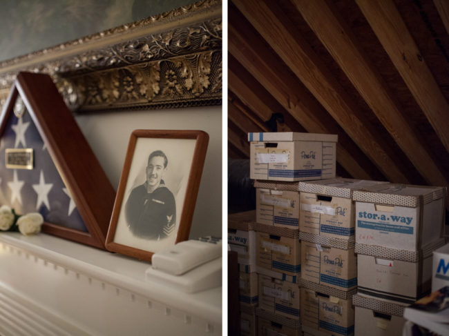 Relics from Nat Schnurman's activism still decorate the family home where his wife, Joy, lives. Boxes of medical records — his and those of other veterans — fill the attic, along with handwritten notes and appeals to the VA. Ariel Zambelich/NPR