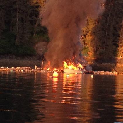 Fire in Little Jakolof Bay. (Photo courtesy of Jan Flora)