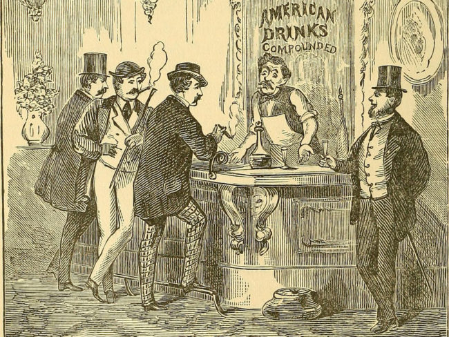 An illustration from The Innocents Abroad by Mark Twain, published 1897. Between the 1860s and 1920, when Prohibition went into effect, American bartending came into its own. via Flickr