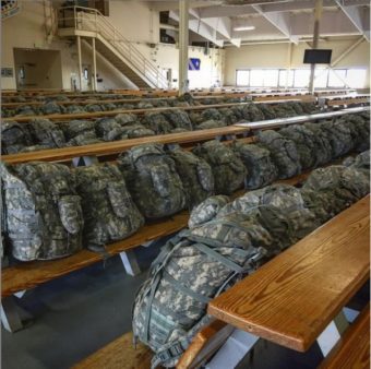 Jump packs are laid out at Joint Base Elmendorf-Richardson ahead of a mission