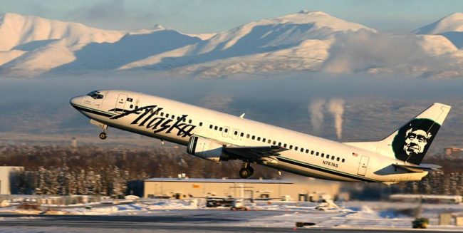An Alaska Airlines flgiht takes off from Anchorage International Airport. (Creative Commons photo by Frank K.)