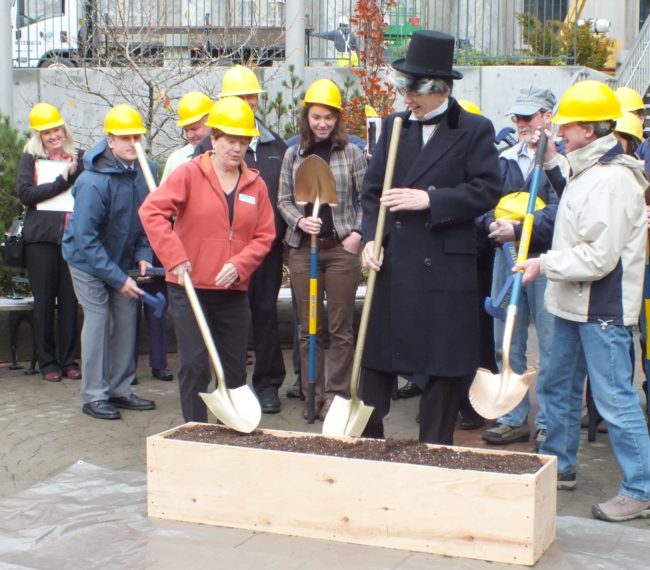 John Venables in character as Secretary of State William Seward in at a groundbreaking ceremony in October 2013. (Photo by Matt Miller/KTOO News)
