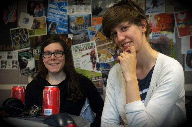 Anna & Elizabeth getting folky in the KXLL studio. (Photo by Annie Bartholomew/KTOO)