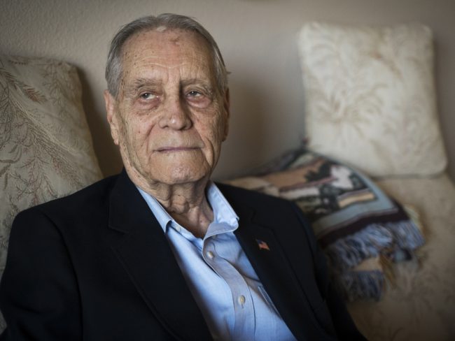 James Murphy, World War II veteran and prisoner of war, was photographed at his home in Santa Maria, Calif., on Thursday. Murphy received an apology from a senior Mitsubishi executive for being forced to work in the company's mines during the war. Michael A. Mariant/AP