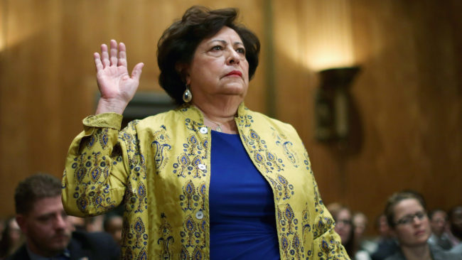 Katherine Archuleta announced Friday that she is stepping down as the director of the Office of Personnel Management, following a breach of databases that hold federal workers' personal information. Chip Somodevilla/Getty Images
