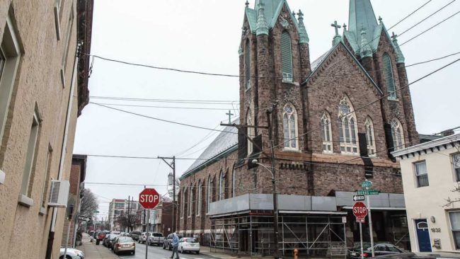 St. Laurentius, a polish Catholic church in Philadelphia's Fishtown neighborhood, was closed in March amid fears that it would collapse. Since then, the community has pushed back to save the historic building. Kim Paynter/WHYY