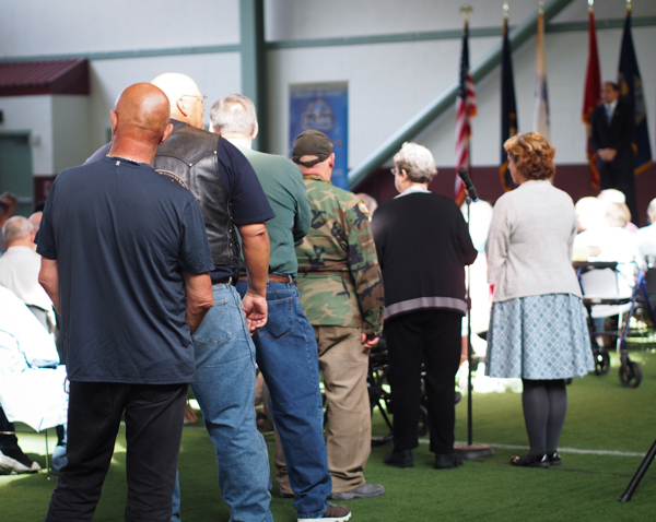 Dozens of people lined up during Thursday’s listening session to speak on concerns and experiences with the VA. Though overwhelmingly critical, many laid out positive experiences receiving care in Alaska. (Photo by Jillian Rogers)