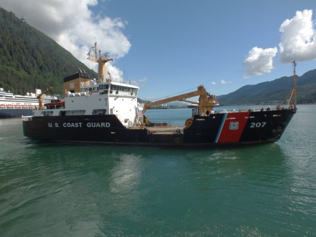 USCGC Maple pulls away from Coast Guard Station Juneau. (Photo by Matt Miller/KTOO)