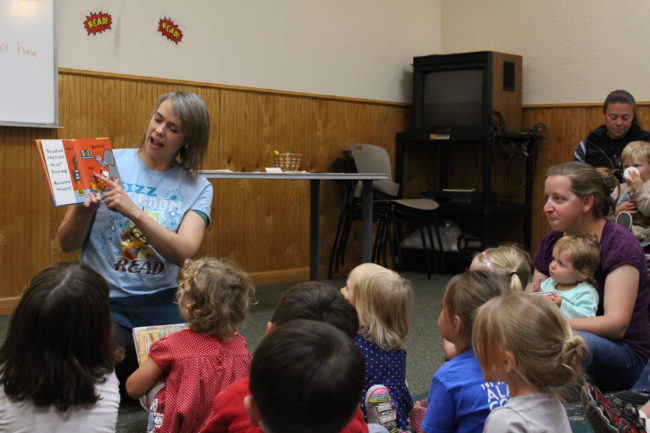 The next time Amelia Jenkins reads a book for storytime will be at the library's new location. (Photo by Elizabeth Jenkins/KTOO) 