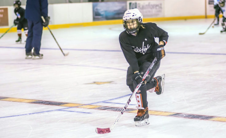 Kyla Bentz focuses on a drill that calls for balancing on a single skate blade, moving quickly from (Photo by Steve Quinn)